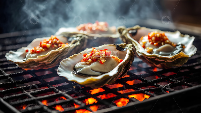 高清大图下载【趣麦麦图】美味烧烤烤生蚝海鲜美食摄影图