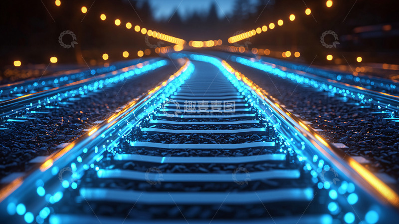 高清大图下载【趣麦麦图】蓝色发光铁轨