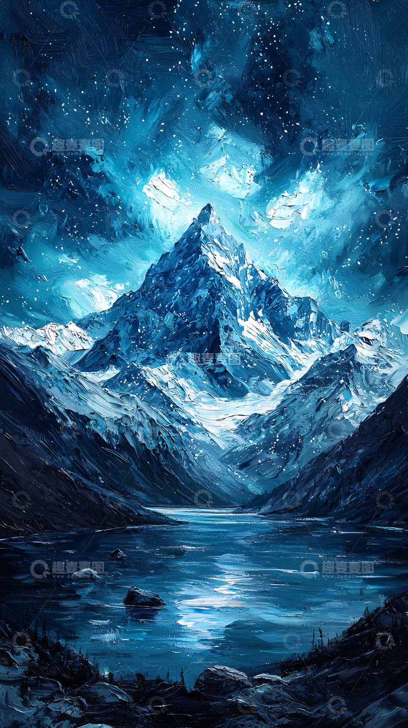 高清大图下载【趣麦麦图】冰雪覆盖的山峰倒映在湖面上