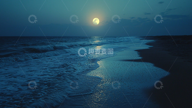 高清大图下载【趣麦麦图】月光下的海滩