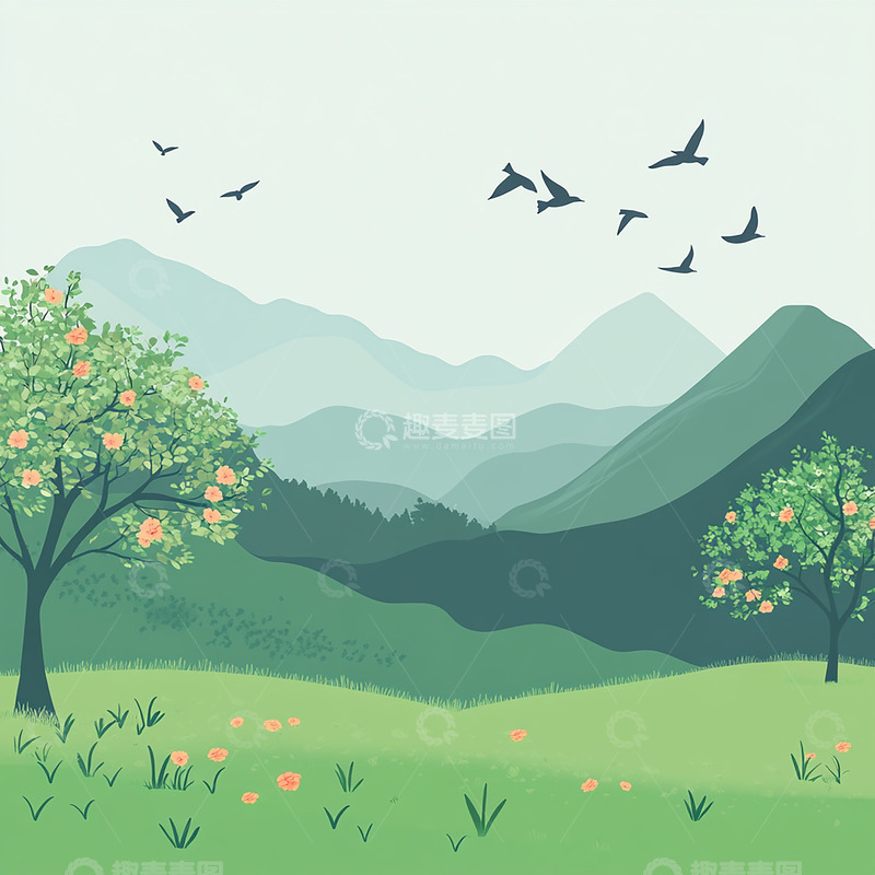 高清大图下载【趣麦麦图】卡通清明节春天插画1