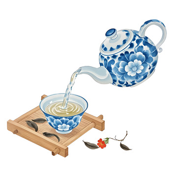青花瓷茶韵插画素材