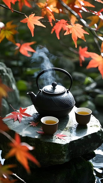 红叶茶韵品悠然摄影图