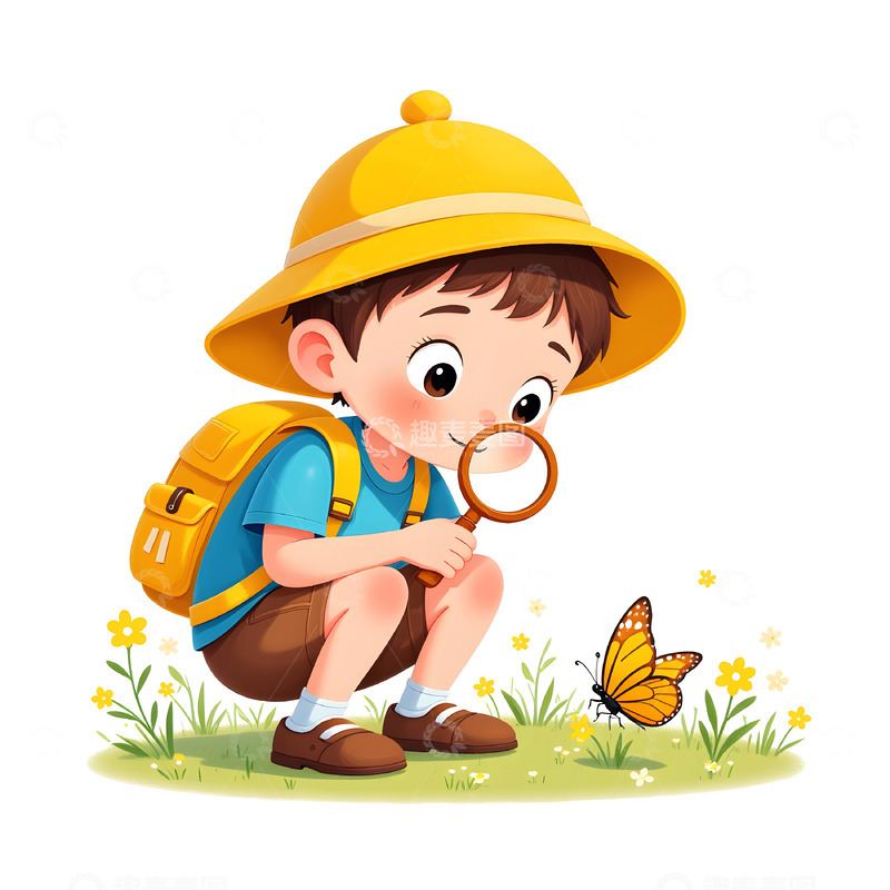 卡通男孩户外探索插画素材
