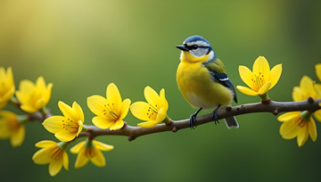 迎春花鸟共绘春景春分摄影