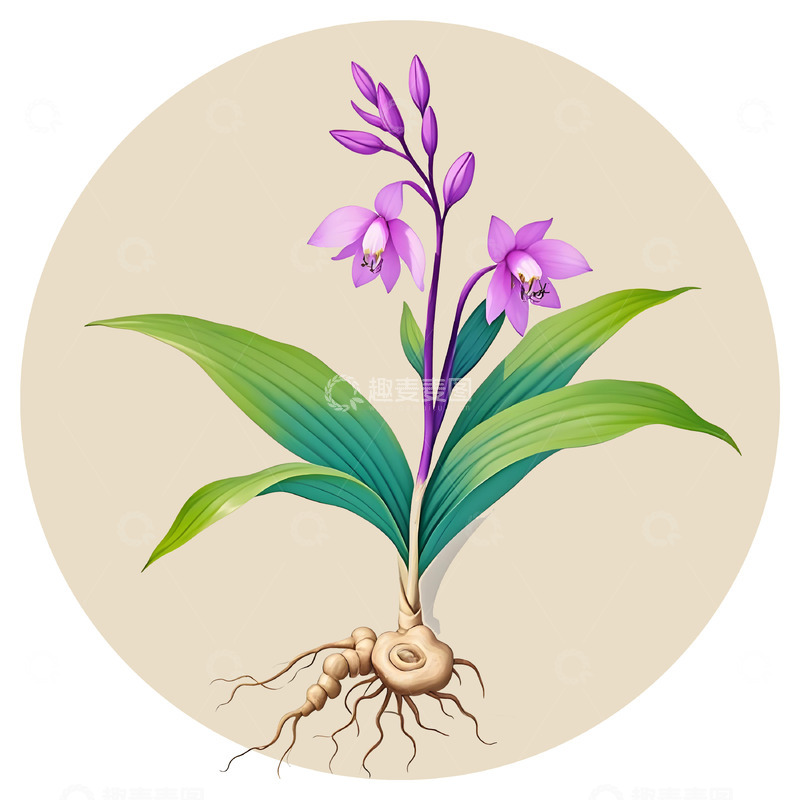 高清大图下载【趣麦麦图】中草药白芨草插画素材