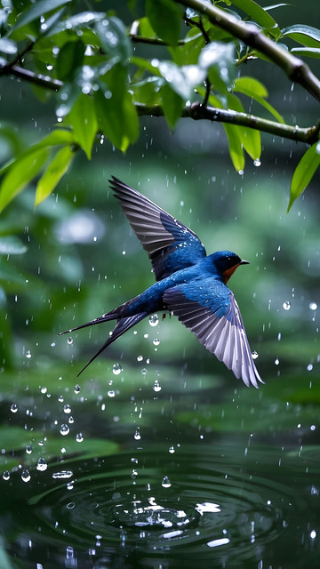 雨中雨燕自然景致雨水谷雨摄影图