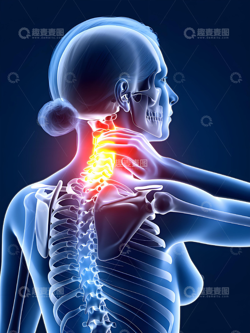 高清大图下载【趣麦麦图】女性颈椎疼痛展示医学摄影1