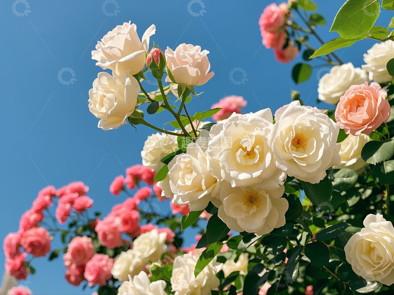 春天粉白玫瑰花海