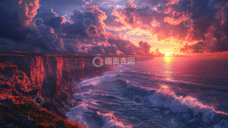 高清大图下载【趣麦麦图】壮丽的日落海崖景观