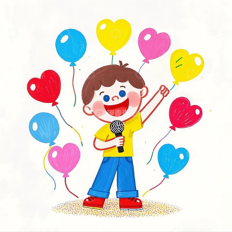 高清大图下载【趣麦麦图】小朋友拿话筒唱歌卡通人物素材