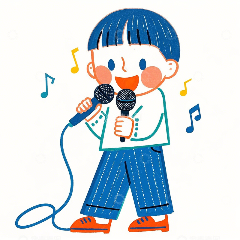 高清大图下载【趣麦麦图】小男孩拿话筒唱歌卡通人物素材