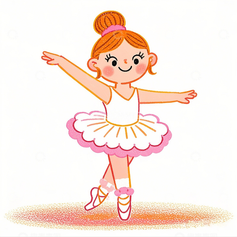 高清大图下载【趣麦麦图】跳芭蕾舞的小女孩 卡通简笔画