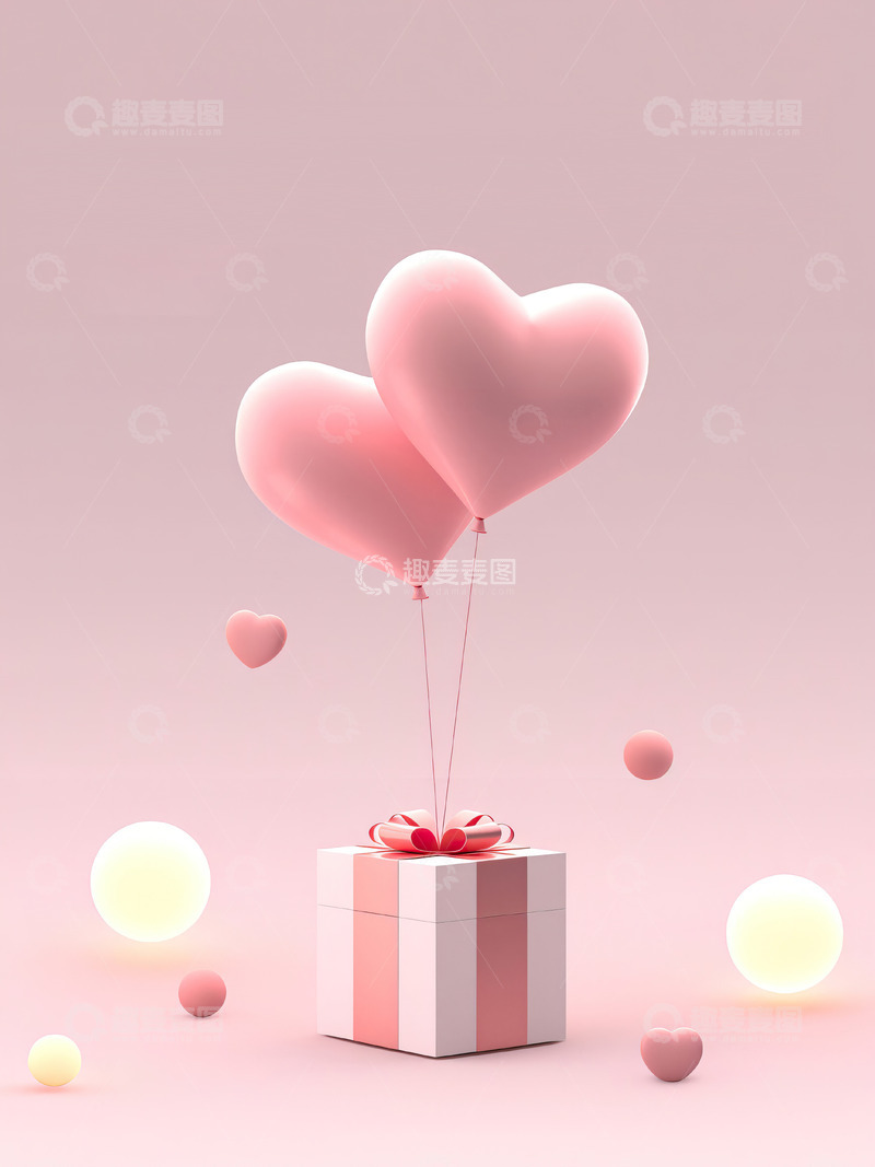 高清大图下载【趣麦麦图】爱心气球礼品盒情人节礼物背景10