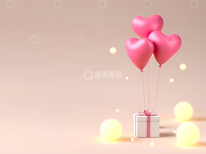 高清大图下载【趣麦麦图】爱心气球礼品盒情人节礼物背景11