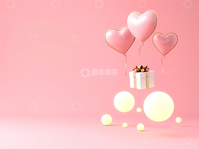 高清大图下载【趣麦麦图】爱心气球礼品盒情人节礼物背景1