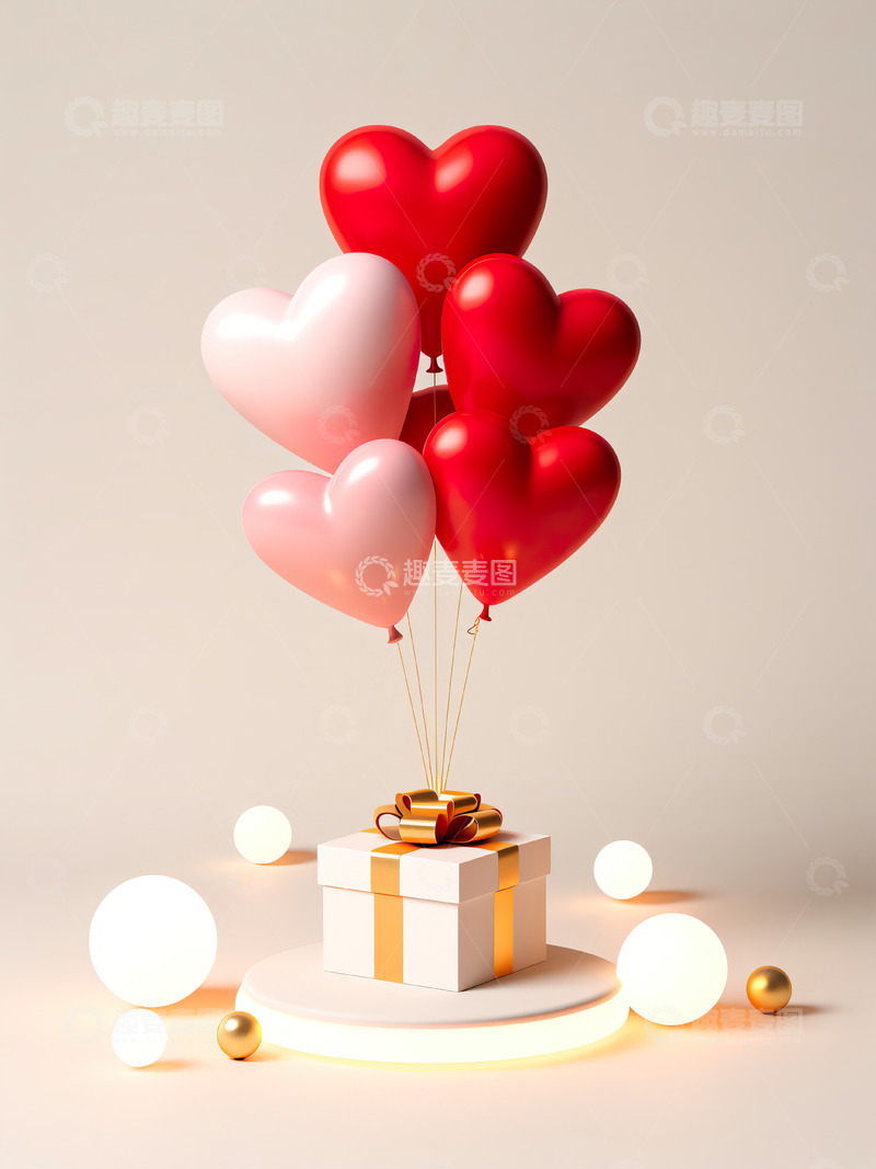 高清大图下载【趣麦麦图】爱心气球礼品盒情人节礼物背景6