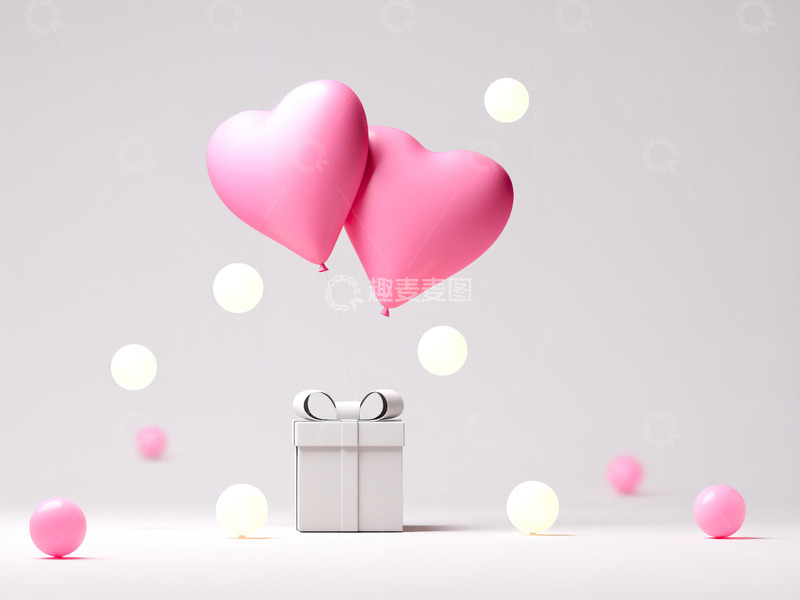 高清大图下载【趣麦麦图】爱心气球礼品盒情人节礼物背景4