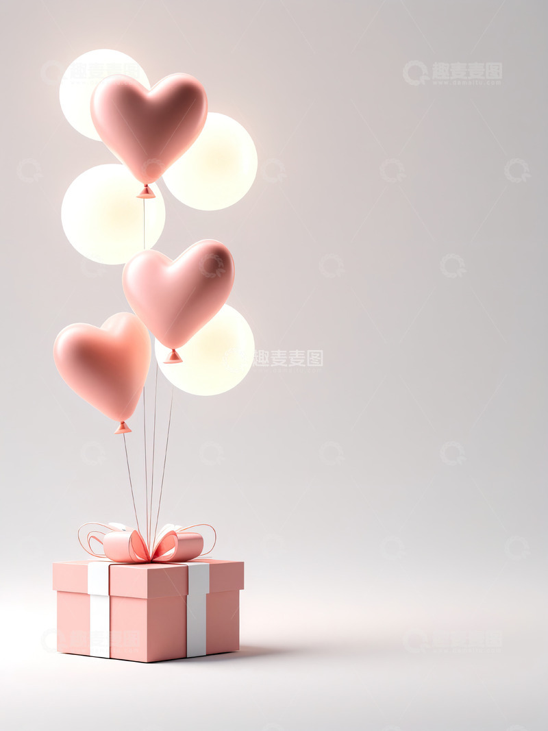 高清大图下载【趣麦麦图】爱心气球礼品盒情人节礼物背景15