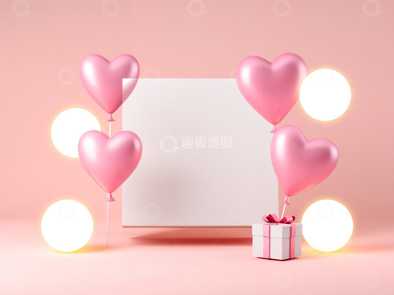 高清大图下载【趣麦麦图】爱心气球礼品盒情人节礼物背景8