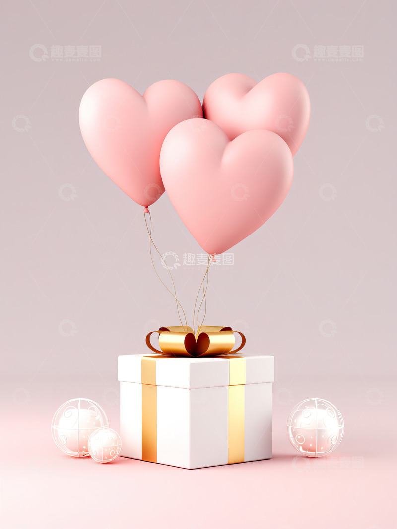 高清大图下载【趣麦麦图】爱心气球礼品盒情人节礼物背景14