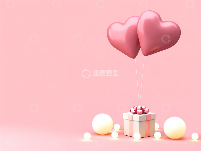 高清大图下载【趣麦麦图】爱心气球礼品盒情人节礼物背景