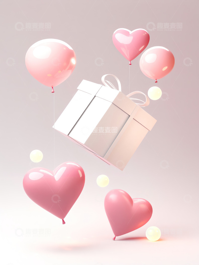高清大图下载【趣麦麦图】爱心气球礼品盒情人节礼物背景5