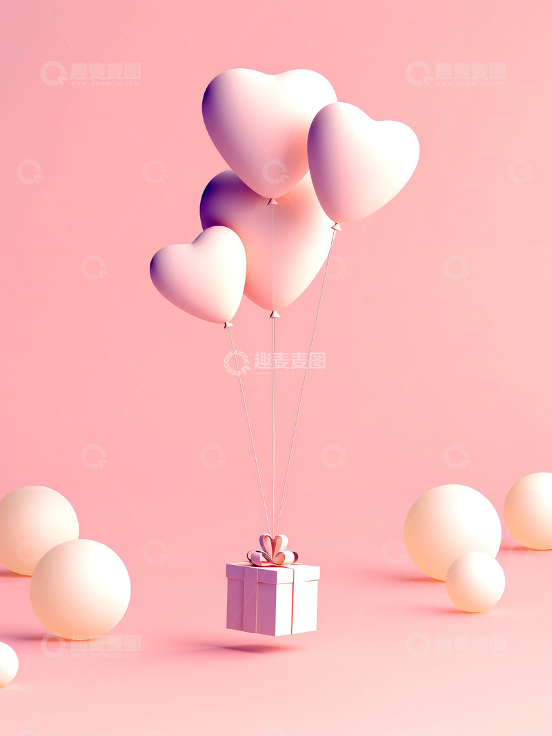 高清大图下载【趣麦麦图】爱心气球礼品盒情人节礼物背景2