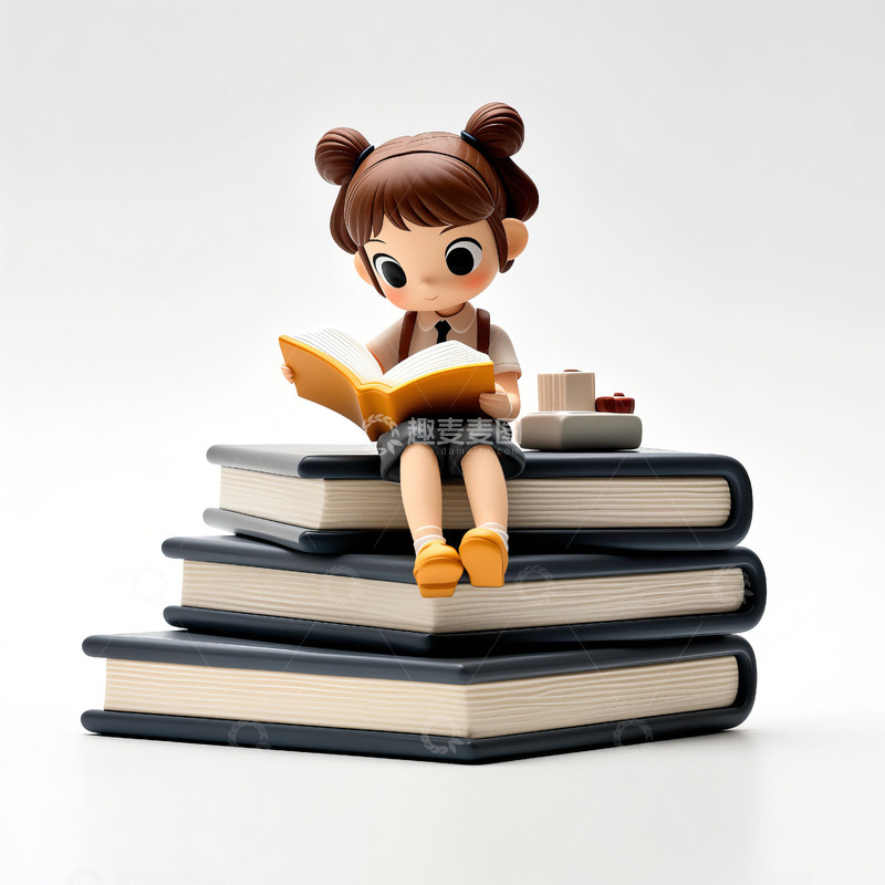 坐在书籍上看书的女孩读书日素材14