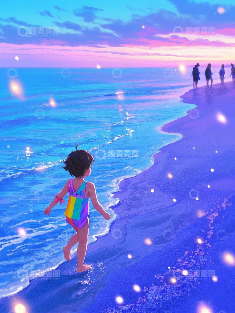 高清大图下载【趣麦麦图】蓝紫渐变暮色海滩6