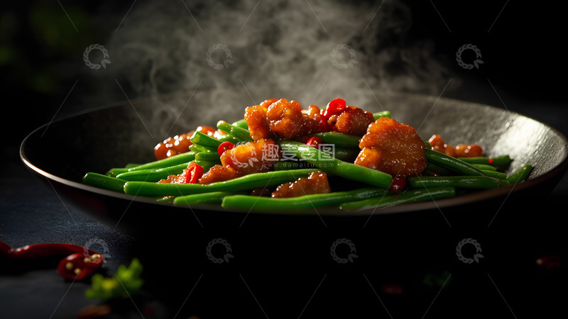 高清大图下载【趣麦麦图】美味美食长豆角炒肉摄影图