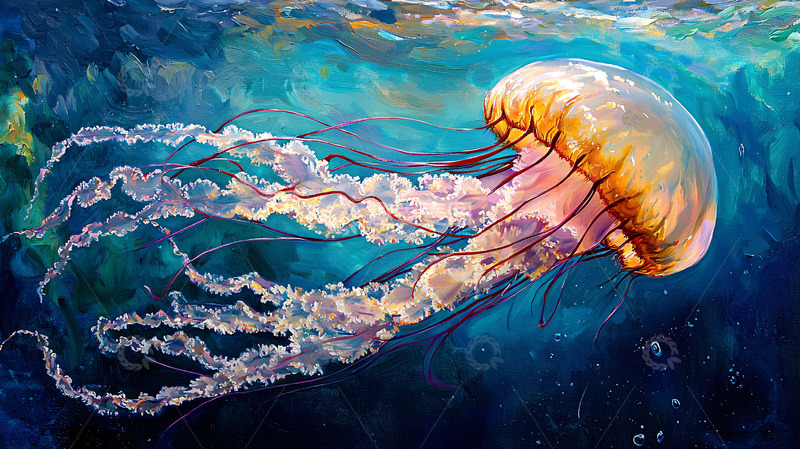 高清大图下载【趣麦麦图】海中橙粉色水母特写