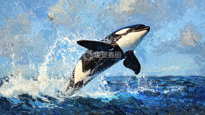 高清大图下载【趣麦麦图】跃出水面的虎鲸