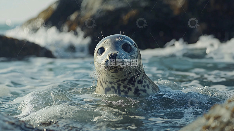 高清大图下载【趣麦麦图】海豹宝宝在海浪中