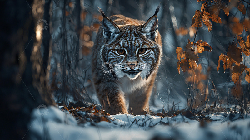 高清大图下载【趣麦麦图】雪地里一只猞猁凝视着镜头