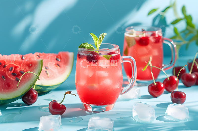 高清大图下载【趣麦麦图】夏天西瓜樱桃冰饮1