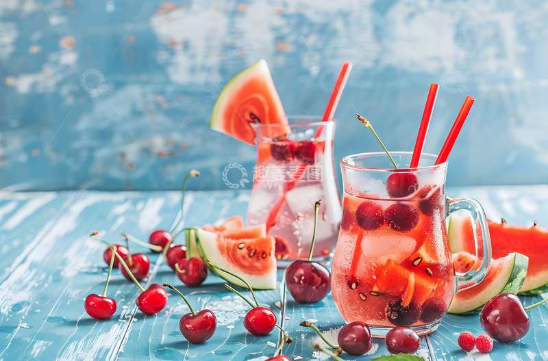 高清大图下载【趣麦麦图】夏天西瓜樱桃冰饮