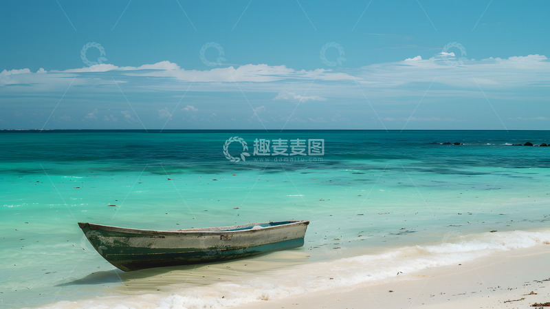 高清大图下载【趣麦麦图】海上的小木船1