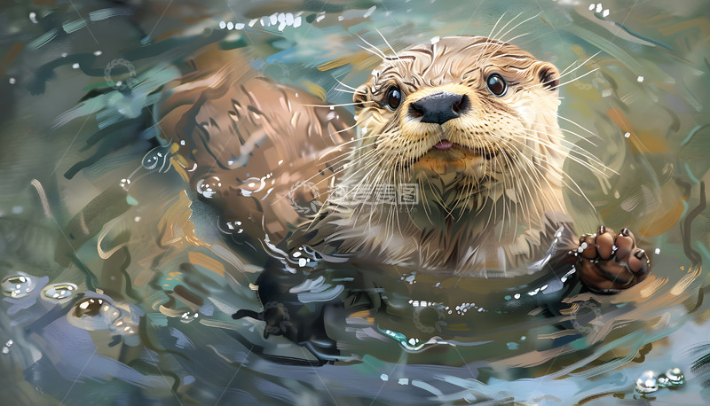 高清大图下载【趣麦麦图】河里的水獭