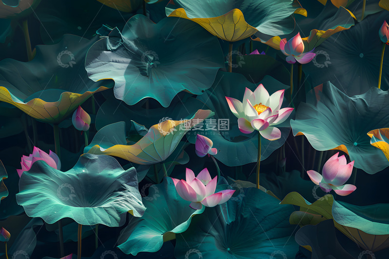 高清大图下载【趣麦麦图】绿色荷叶与荷花1