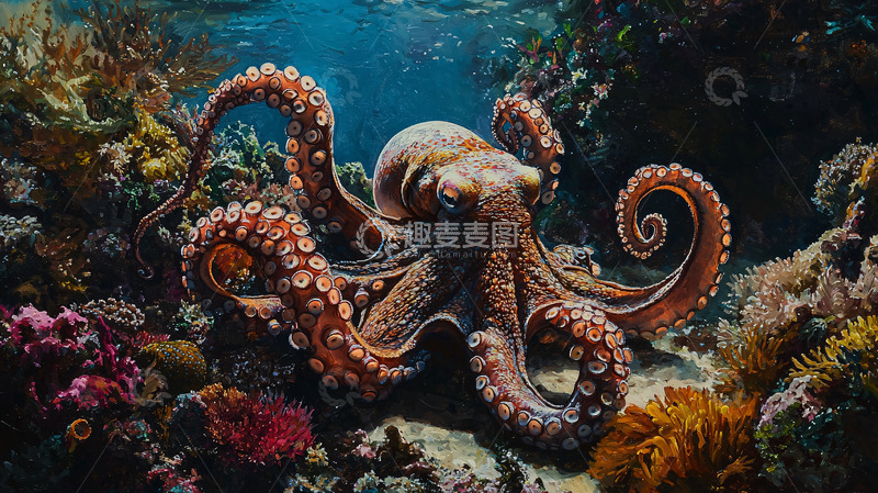 高清大图下载【趣麦麦图】珊瑚礁章鱼高清图片
