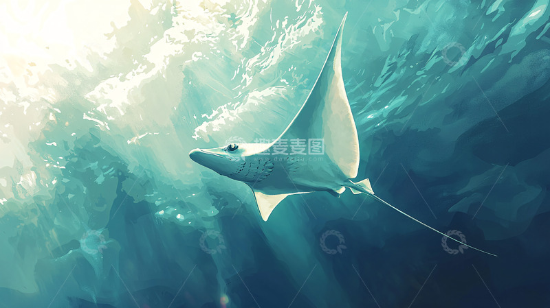 高清大图下载【趣麦麦图】阳光下优雅的蝠鲼