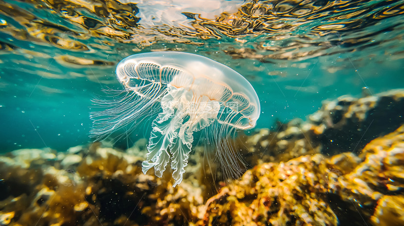 高清大图下载【趣麦麦图】水母在清澈的海水中