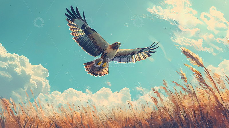 高清大图下载【趣麦麦图】鹰在蓝天下飞翔