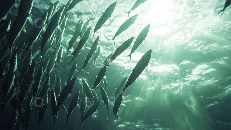 高清大图下载【趣麦麦图】阳光透过海水照射鱼群