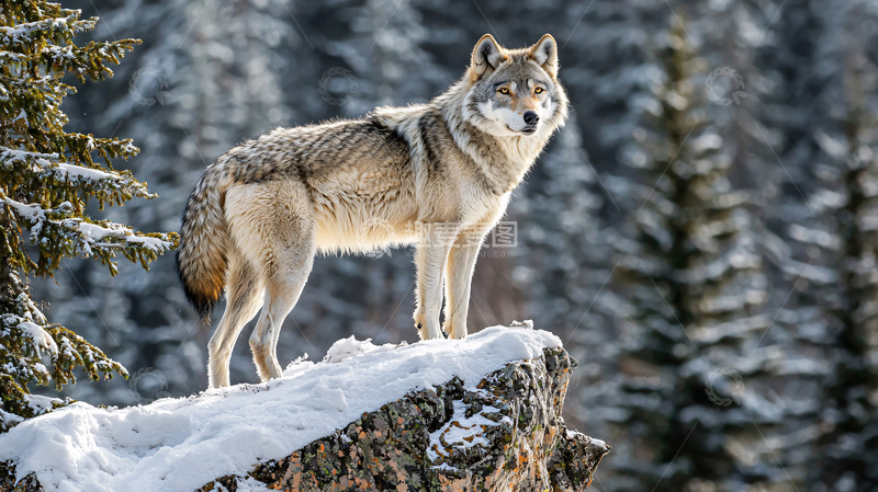 高清大图下载【趣麦麦图】灰狼雪地站立