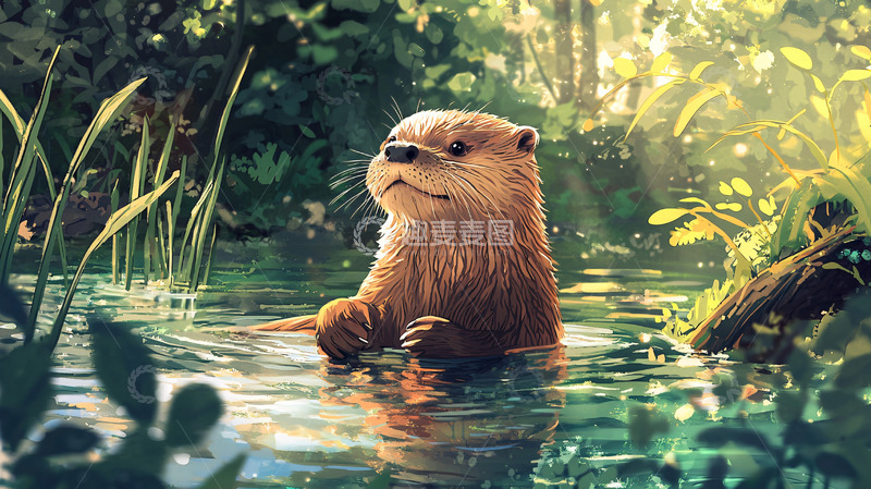 高清大图下载【趣麦麦图】森林里一只可爱的河獭
