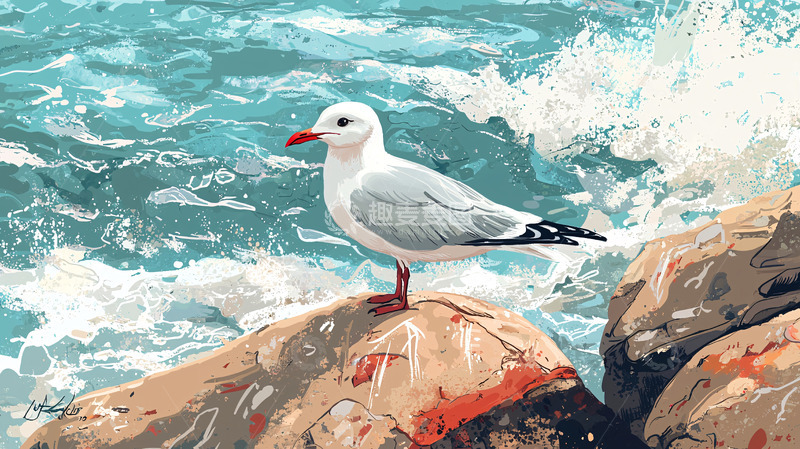高清大图下载【趣麦麦图】海鸥岩石海岸风景