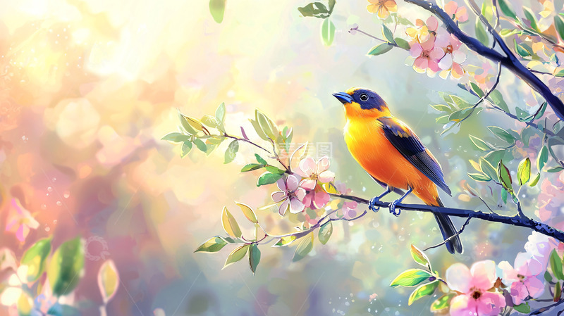 高清大图下载【趣麦麦图】春意盎然的鸟儿在枝头