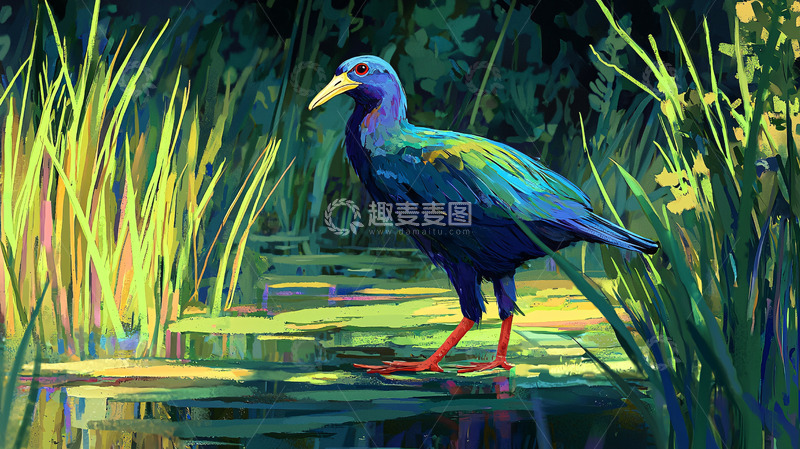 高清大图下载【趣麦麦图】蓝紫色的水鸟